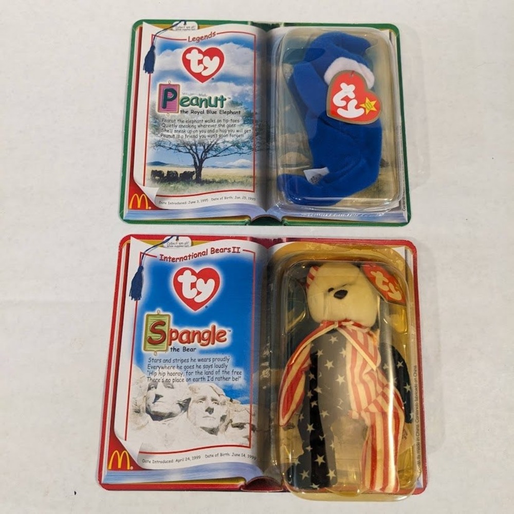 Vtg Ty Teenie Beanie Babies McDonald's Peanut Elephant Spangle Bear Lot 2 Sealed